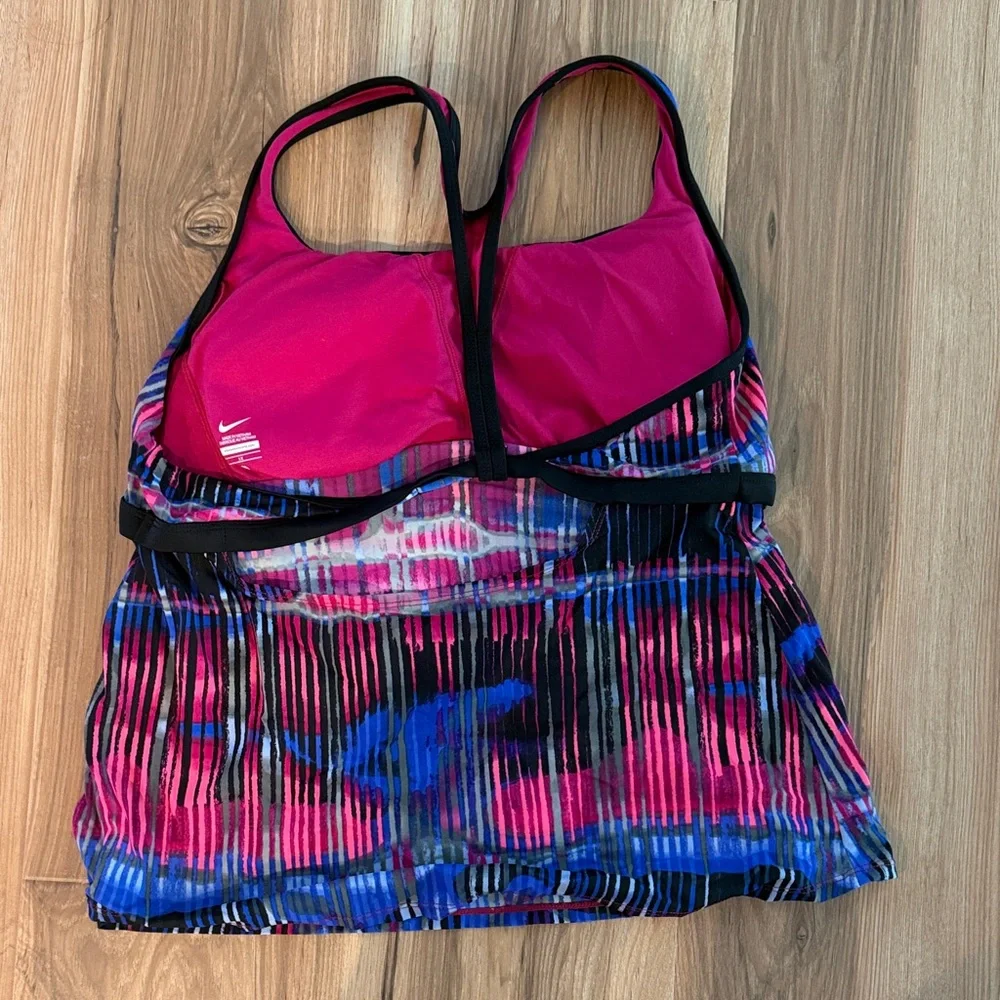 Nike Pink Blue Black Patterned One-Piece Swim Tank